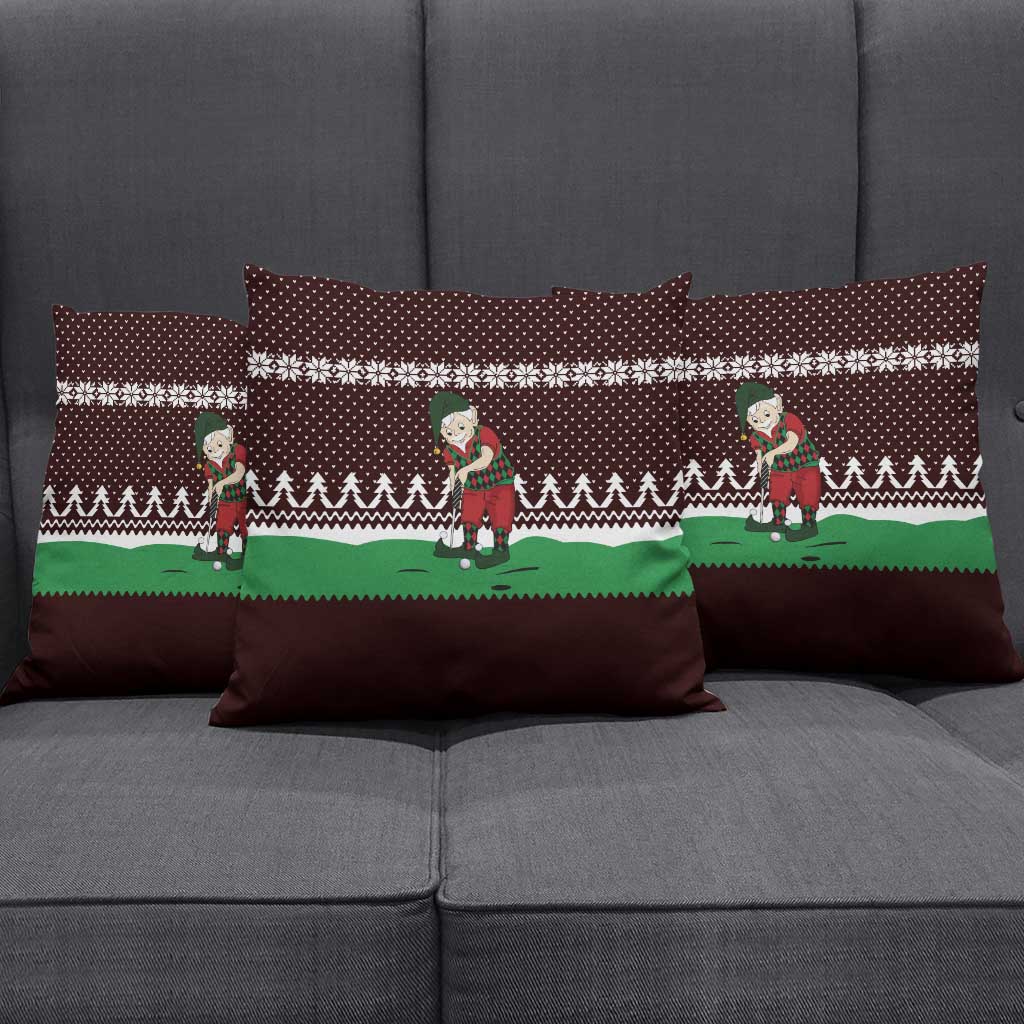 Christmas Golf Pillow Cover with Elf Golfer Argyle Plaid and Snowflake Pattern - Wonder Print Shop