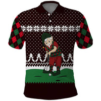 Christmas Golf Polo Shirt with Elf Golfer Argyle Plaid and Snowflake Pattern - Wonder Print Shop