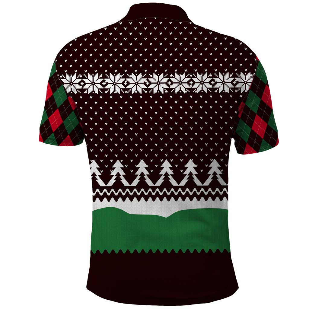 Christmas Golf Polo Shirt with Elf Golfer Argyle Plaid and Snowflake Pattern - Wonder Print Shop