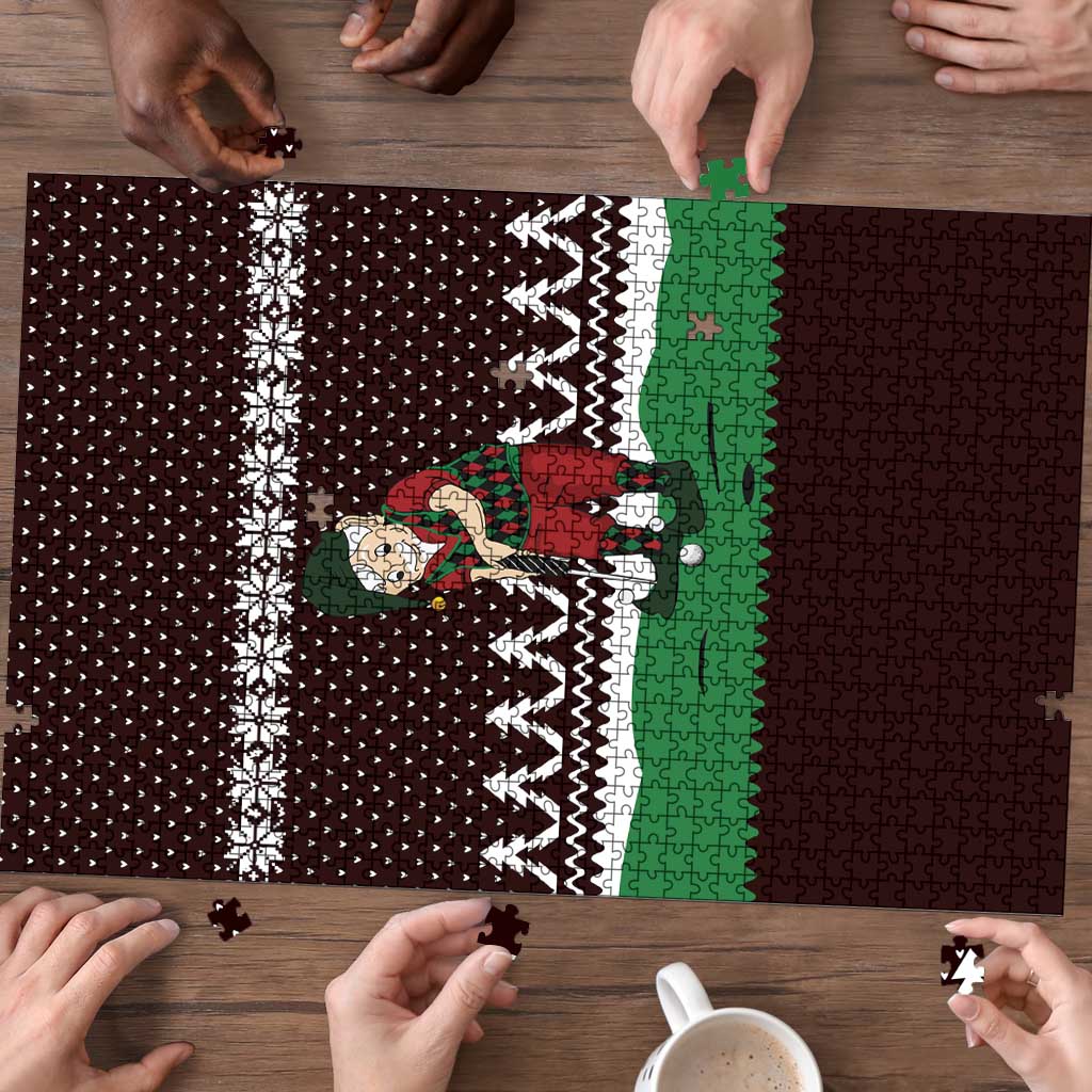 Christmas Golf Puzzle with Elf Golfer Argyle Plaid and Snowflake Pattern - Wonder Print Shop