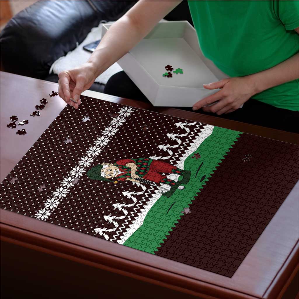 Christmas Golf Puzzle with Elf Golfer Argyle Plaid and Snowflake Pattern - Wonder Print Shop