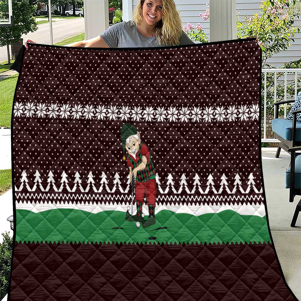 Christmas Golf Quilt with Elf Golfer Argyle Plaid and Snowflake Pattern - Wonder Print Shop