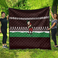 Christmas Golf Quilt with Elf Golfer Argyle Plaid and Snowflake Pattern - Wonder Print Shop