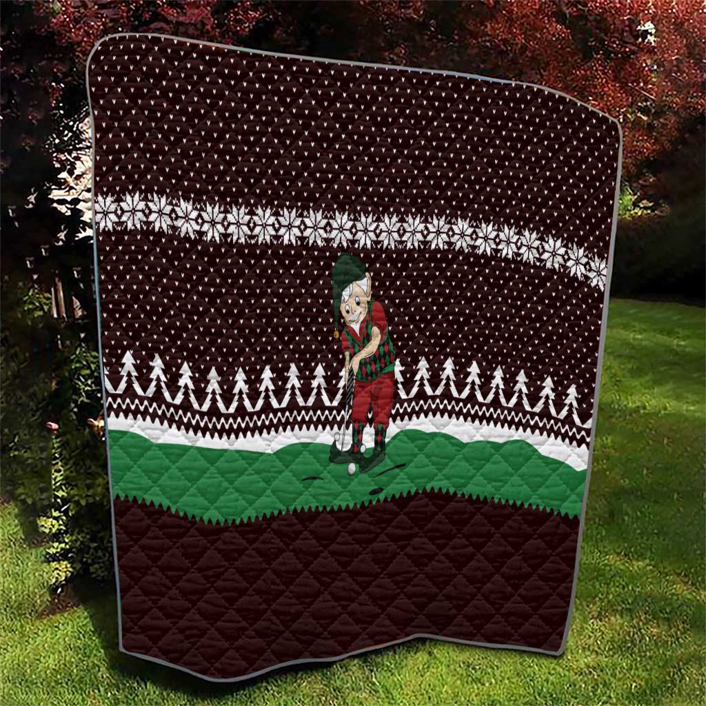Christmas Golf Quilt with Elf Golfer Argyle Plaid and Snowflake Pattern - Wonder Print Shop