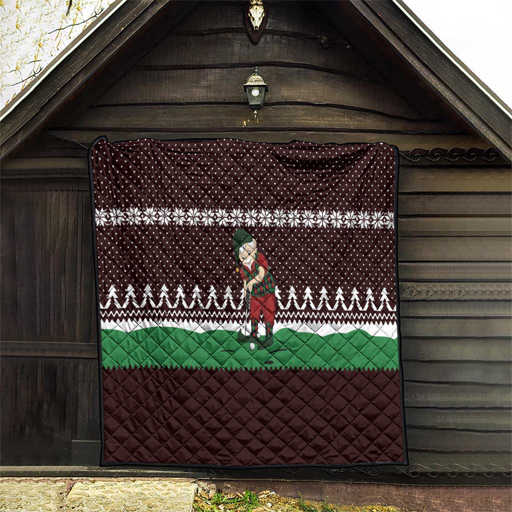 Christmas Golf Quilt with Elf Golfer Argyle Plaid and Snowflake Pattern - Wonder Print Shop