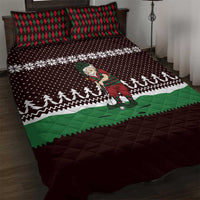 Christmas Golf Quilt Bed Set with Elf Golfer Argyle Plaid and Snowflake Pattern - Wonder Print Shop