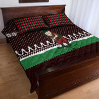 Christmas Golf Quilt Bed Set with Elf Golfer Argyle Plaid and Snowflake Pattern - Wonder Print Shop