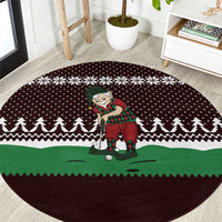 Christmas Golf Round Carpet with Elf Golfer Argyle Plaid and Snowflake Pattern - Wonder Print Shop