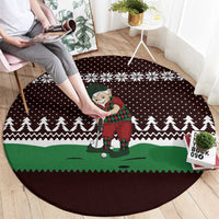 Christmas Golf Round Carpet with Elf Golfer Argyle Plaid and Snowflake Pattern - Wonder Print Shop