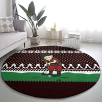 Christmas Golf Round Carpet with Elf Golfer Argyle Plaid and Snowflake Pattern - Wonder Print Shop