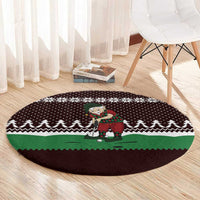 Christmas Golf Round Carpet with Elf Golfer Argyle Plaid and Snowflake Pattern - Wonder Print Shop