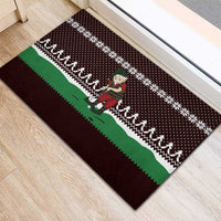 Christmas Golf Rubber Doormat with Elf Golfer Argyle Plaid and Snowflake Pattern - Wonder Print Shop