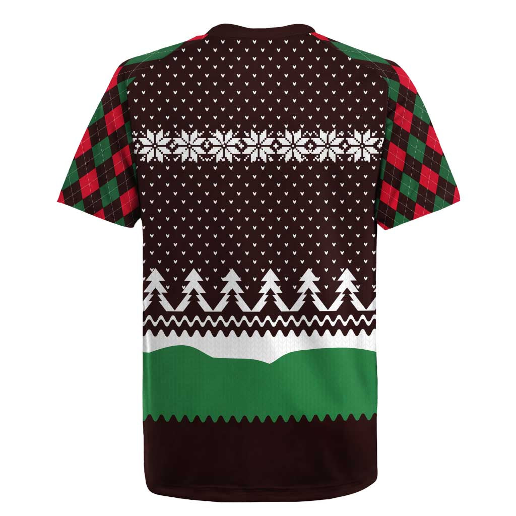 Christmas Golf Rugby Jersey with Elf Golfer Argyle Plaid and Snowflake Pattern - Wonder Print Shop