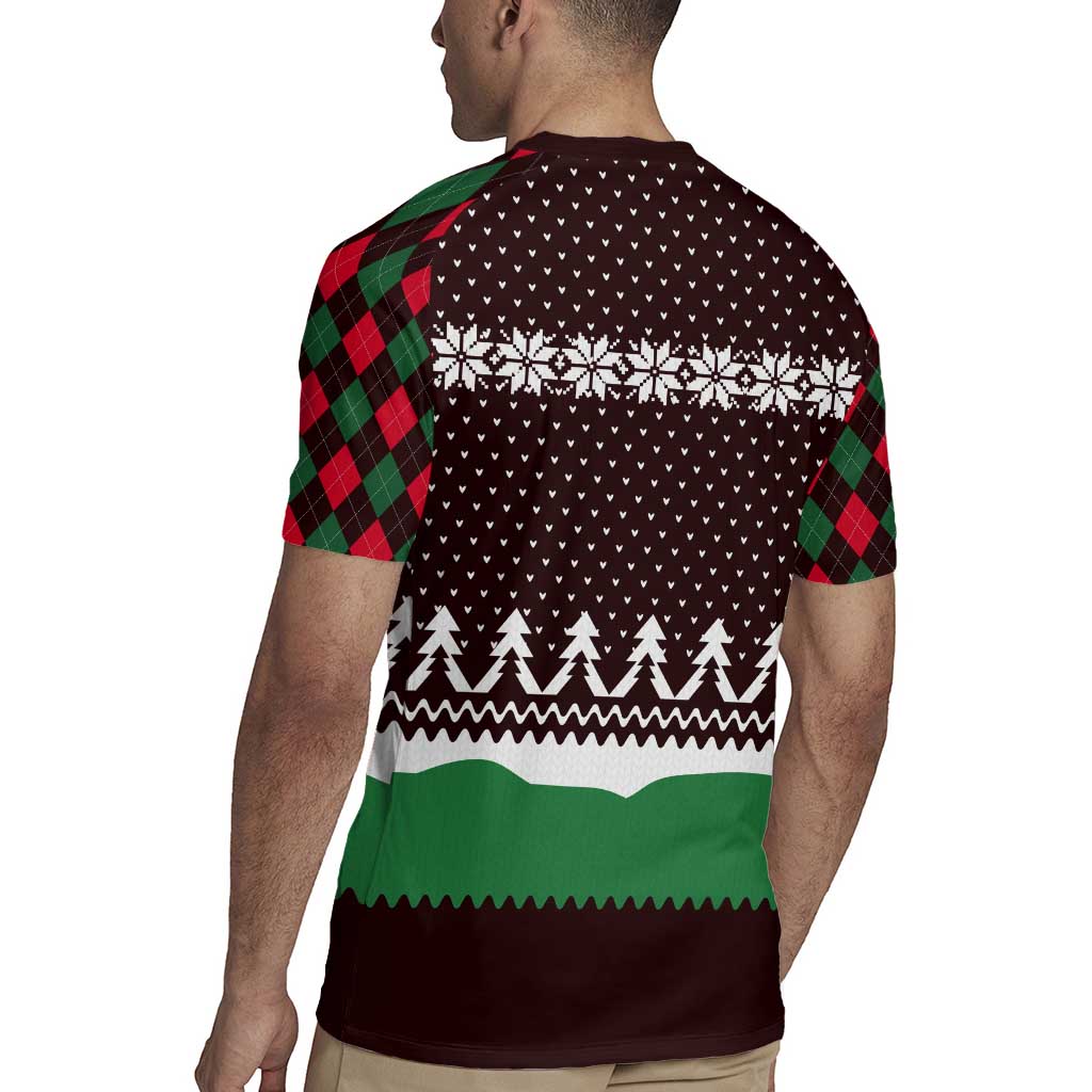 Christmas Golf Rugby Jersey with Elf Golfer Argyle Plaid and Snowflake Pattern - Wonder Print Shop