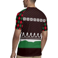 Christmas Golf Rugby Jersey with Elf Golfer Argyle Plaid and Snowflake Pattern - Wonder Print Shop