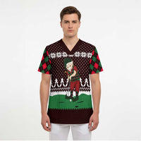 Christmas Golf Scrub Top with Elf Golfer Argyle Plaid and Snowflake Pattern - Wonder Print Shop