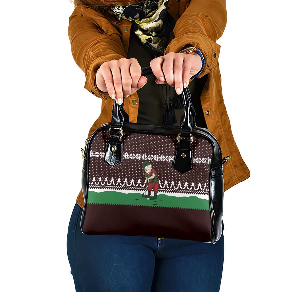 Christmas Golf Shoulder Handbag with Elf Golfer Argyle Plaid and Snowflake Pattern - Wonder Print Shop