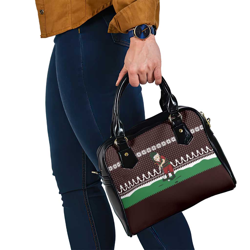Christmas Golf Shoulder Handbag with Elf Golfer Argyle Plaid and Snowflake Pattern - Wonder Print Shop