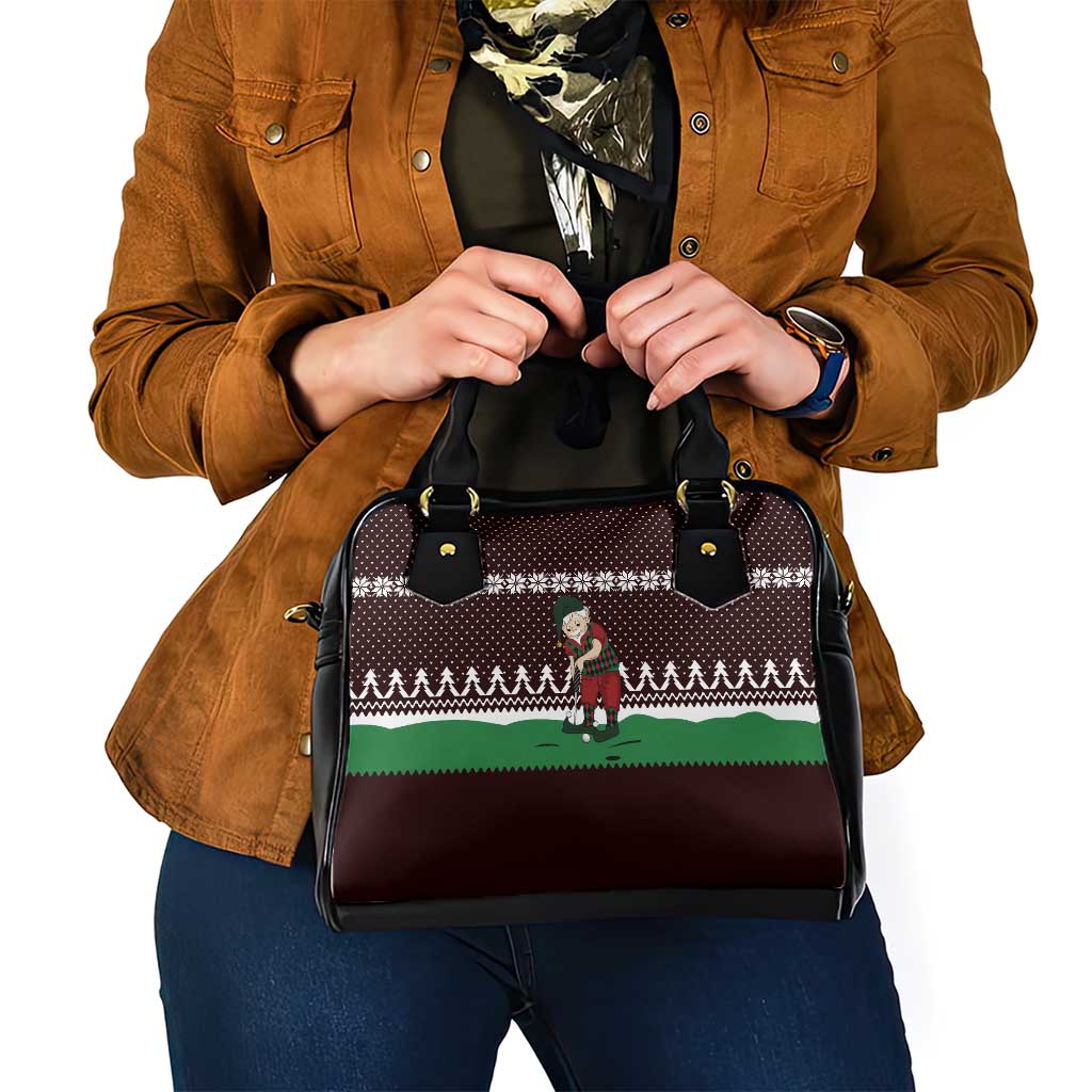 Christmas Golf Shoulder Handbag with Elf Golfer Argyle Plaid and Snowflake Pattern - Wonder Print Shop
