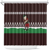Christmas Golf Shower Curtain with Elf Golfer Argyle Plaid and Snowflake Pattern - Wonder Print Shop