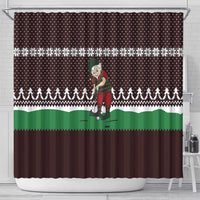 Christmas Golf Shower Curtain with Elf Golfer Argyle Plaid and Snowflake Pattern - Wonder Print Shop