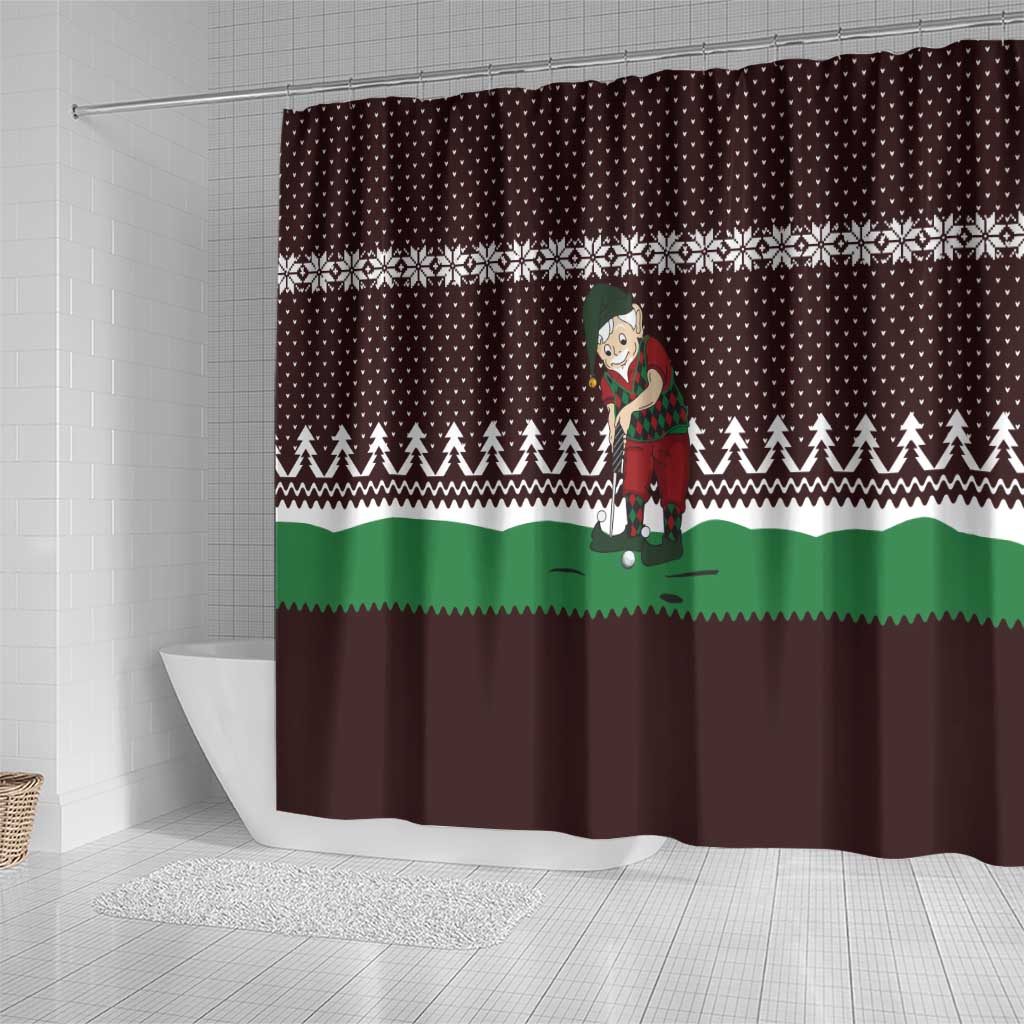 Christmas Golf Shower Curtain with Elf Golfer Argyle Plaid and Snowflake Pattern - Wonder Print Shop
