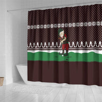 Christmas Golf Shower Curtain with Elf Golfer Argyle Plaid and Snowflake Pattern - Wonder Print Shop