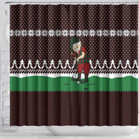 Christmas Golf Shower Curtain with Elf Golfer Argyle Plaid and Snowflake Pattern - Wonder Print Shop