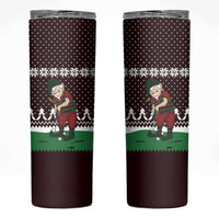 Christmas Golf Skinny Tumbler with Elf Golfer Argyle Plaid and Snowflake Pattern - Wonder Print Shop