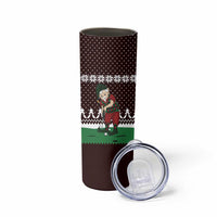Christmas Golf Skinny Tumbler with Elf Golfer Argyle Plaid and Snowflake Pattern - Wonder Print Shop