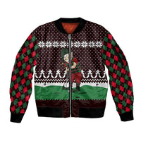 Christmas Golf Sleeve Zip Bomber Jacket with Elf Golfer Argyle Plaid and Snowflake Pattern - Wonder Print Shop