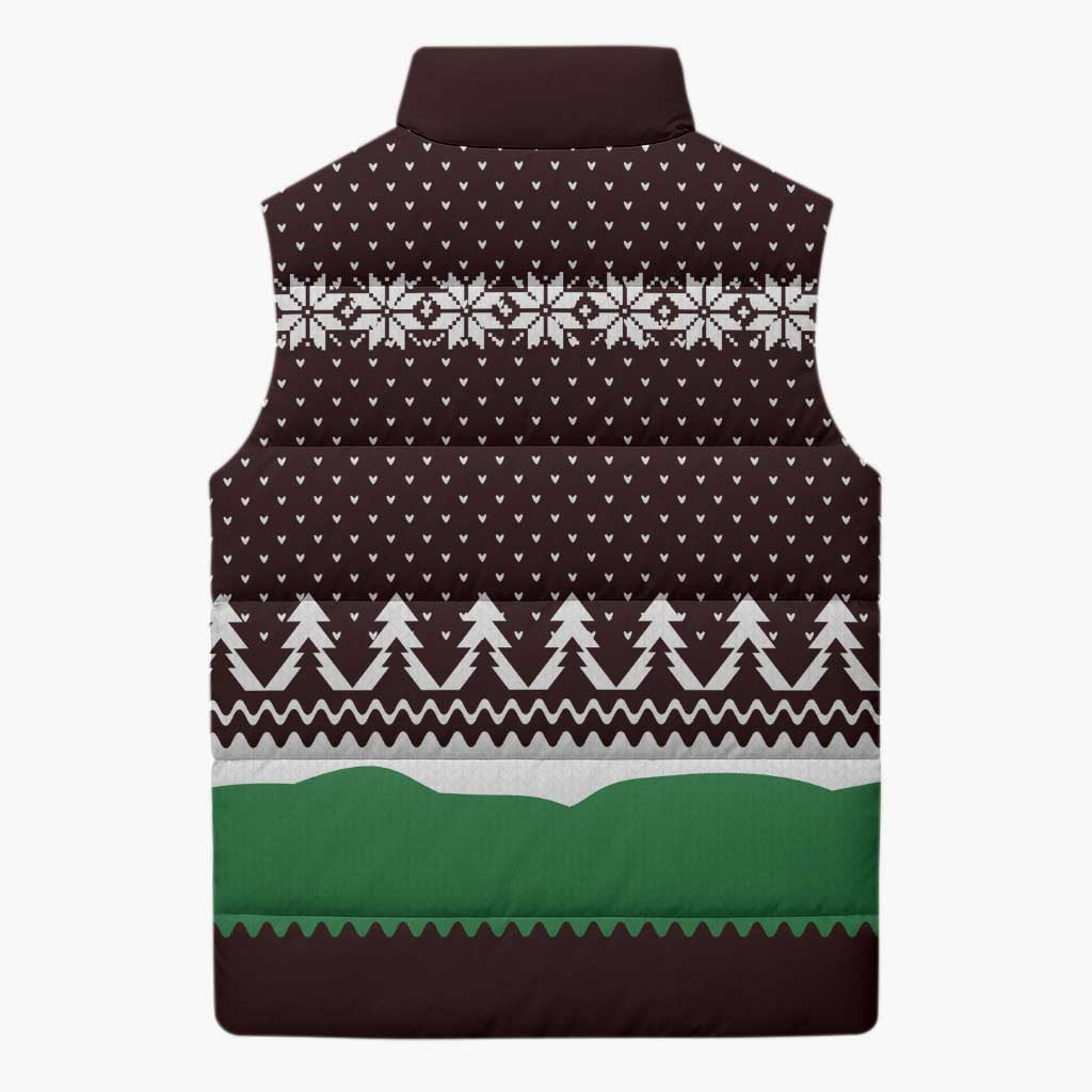 Christmas Golf Sleeveless Puffer Jacket with Elf Golfer Argyle Plaid and Snowflake Pattern - Wonder Print Shop