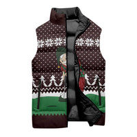 Christmas Golf Sleeveless Puffer Jacket with Elf Golfer Argyle Plaid and Snowflake Pattern - Wonder Print Shop