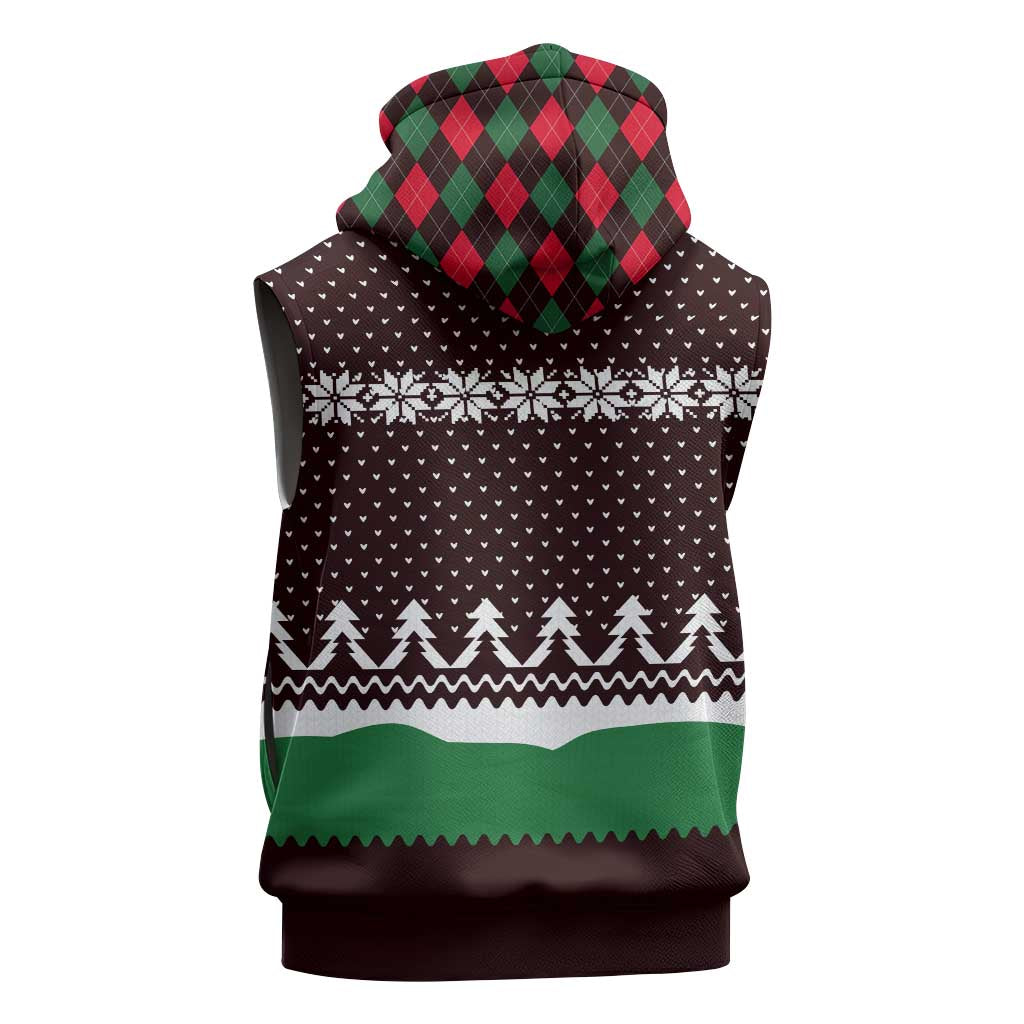 Christmas Golf Sleeveless Zip Hoodie with Elf Golfer Argyle Plaid and Snowflake Pattern - Wonder Print Shop