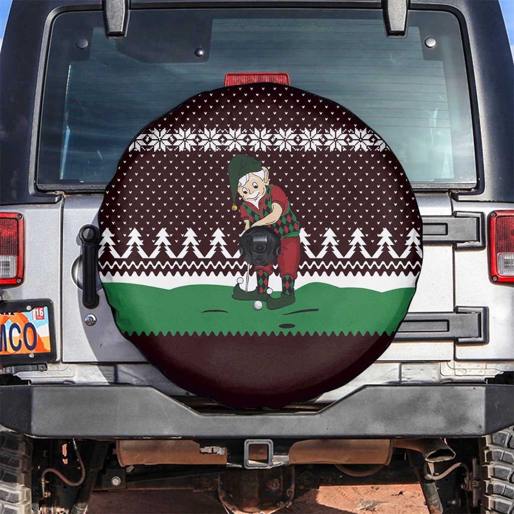 Christmas Golf Spare Tire Cover with Elf Golfer Argyle Plaid and Snowflake Pattern - Wonder Print Shop