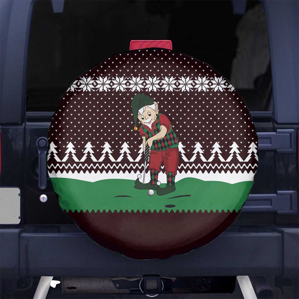 Christmas Golf Spare Tire Cover with Elf Golfer Argyle Plaid and Snowflake Pattern - Wonder Print Shop