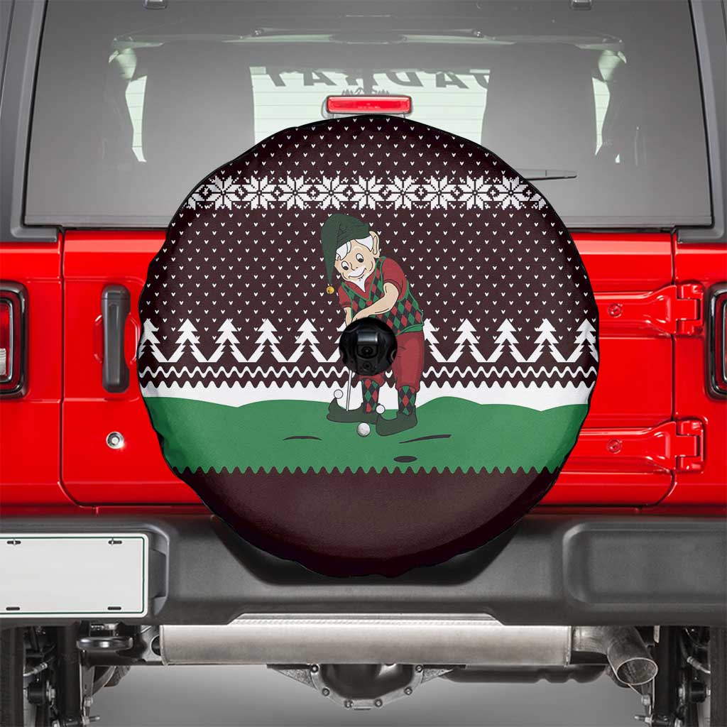 Christmas Golf Spare Tire Cover with Elf Golfer Argyle Plaid and Snowflake Pattern - Wonder Print Shop