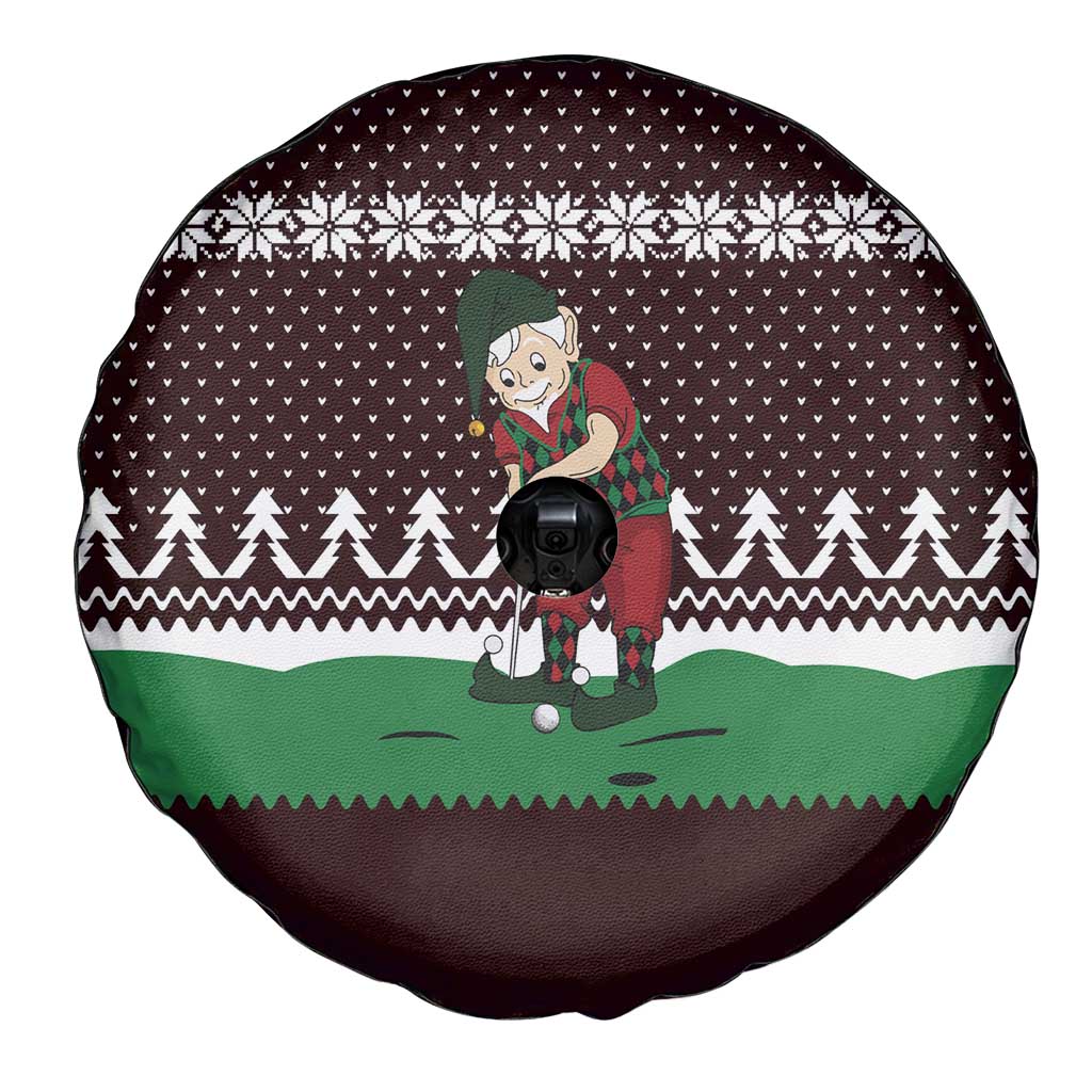 Christmas Golf Spare Tire Cover with Elf Golfer Argyle Plaid and Snowflake Pattern - Wonder Print Shop