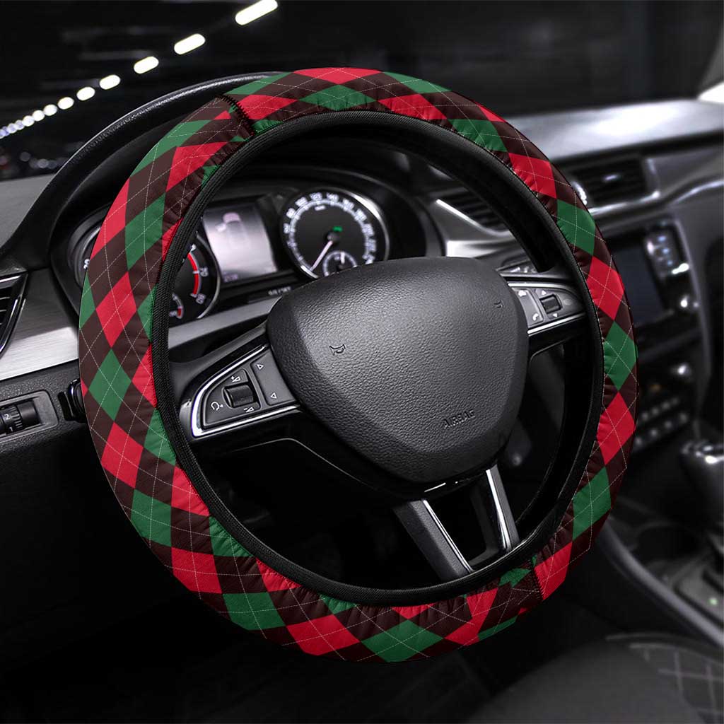 Christmas Golf Steering Wheel Cover with Elf Golfer Argyle Plaid and Snowflake Pattern - Wonder Print Shop