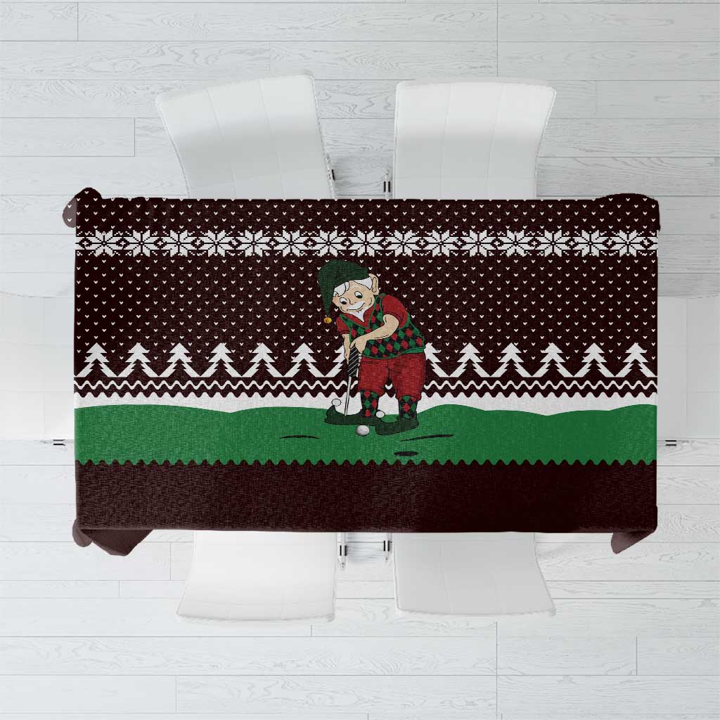 Christmas Golf Tablecloth with Elf Golfer Argyle Plaid and Snowflake Pattern - Wonder Print Shop