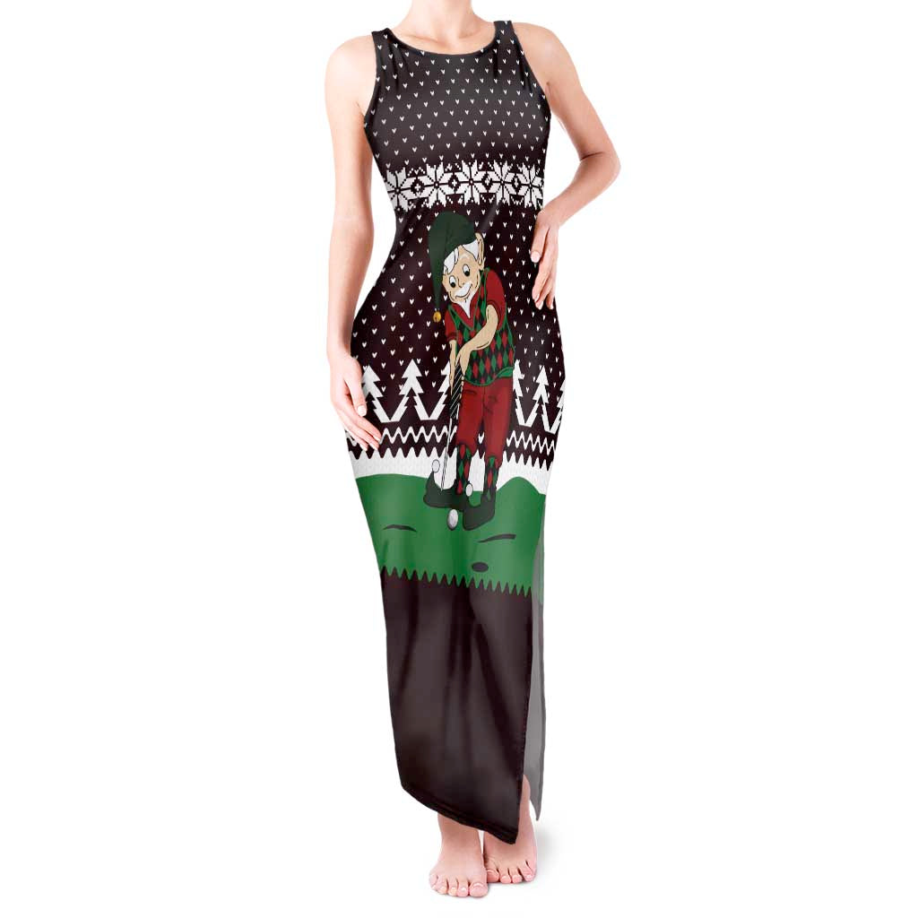 Christmas Golf Tank Maxi Dress with Elf Golfer Argyle Plaid and Snowflake Pattern - Wonder Print Shop