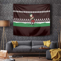 Christmas Golf Tapestry with Elf Golfer Argyle Plaid and Snowflake Pattern - Wonder Print Shop