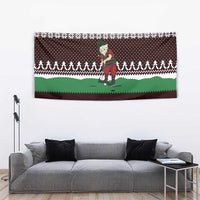 Christmas Golf Tapestry with Elf Golfer Argyle Plaid and Snowflake Pattern - Wonder Print Shop