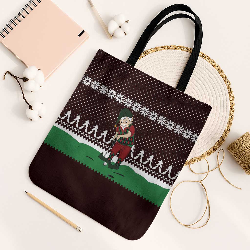 Christmas Golf Tote Bag with Elf Golfer Argyle Plaid and Snowflake Pattern - Wonder Print Shop