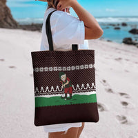 Christmas Golf Tote Bag with Elf Golfer Argyle Plaid and Snowflake Pattern - Wonder Print Shop