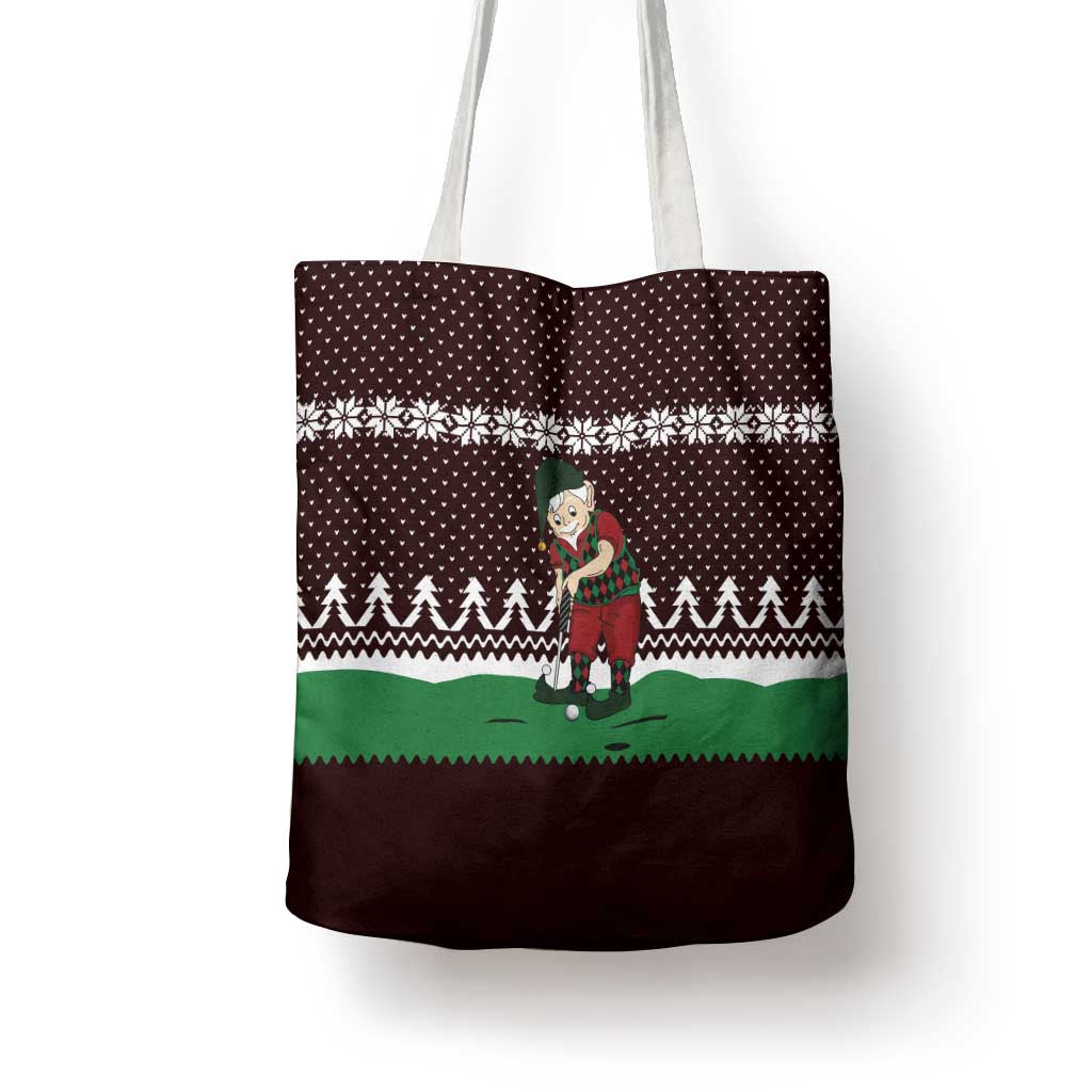 Christmas Golf Tote Bag with Elf Golfer Argyle Plaid and Snowflake Pattern - Wonder Print Shop
