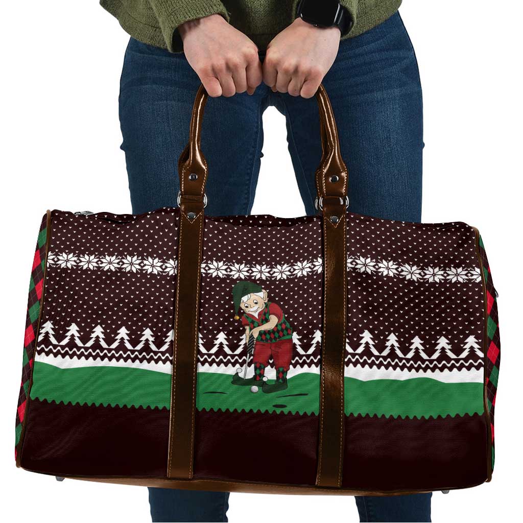 Christmas Golf Travel Bag with Elf Golfer Argyle Plaid and Snowflake Pattern - Wonder Print Shop