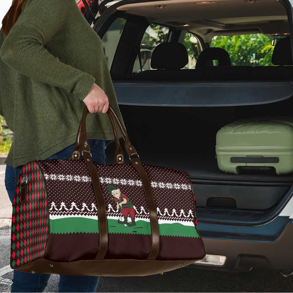 Christmas Golf Travel Bag with Elf Golfer Argyle Plaid and Snowflake Pattern - Wonder Print Shop