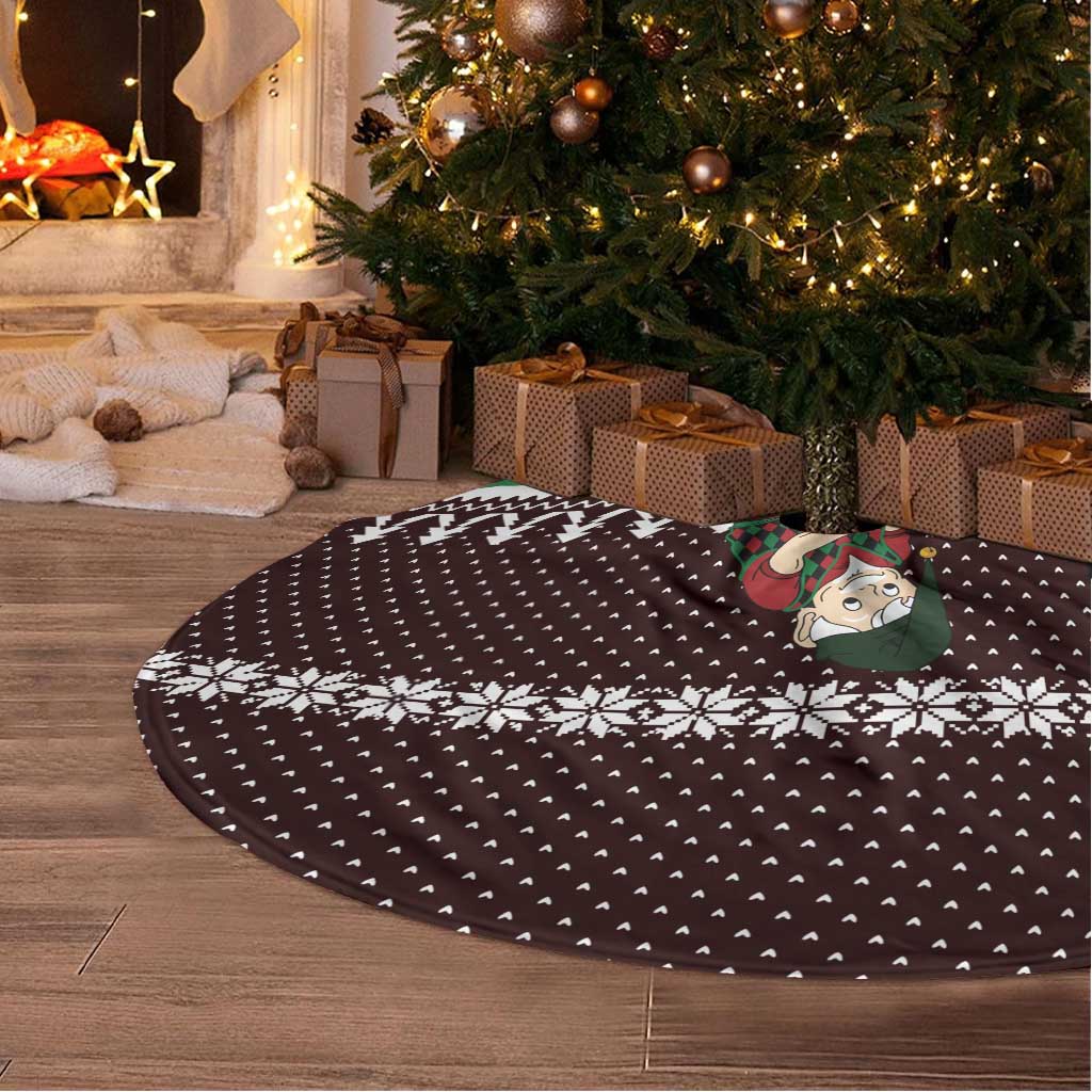 Christmas Golf Tree Skirt with Elf Golfer Argyle Plaid and Snowflake Pattern - Wonder Print Shop