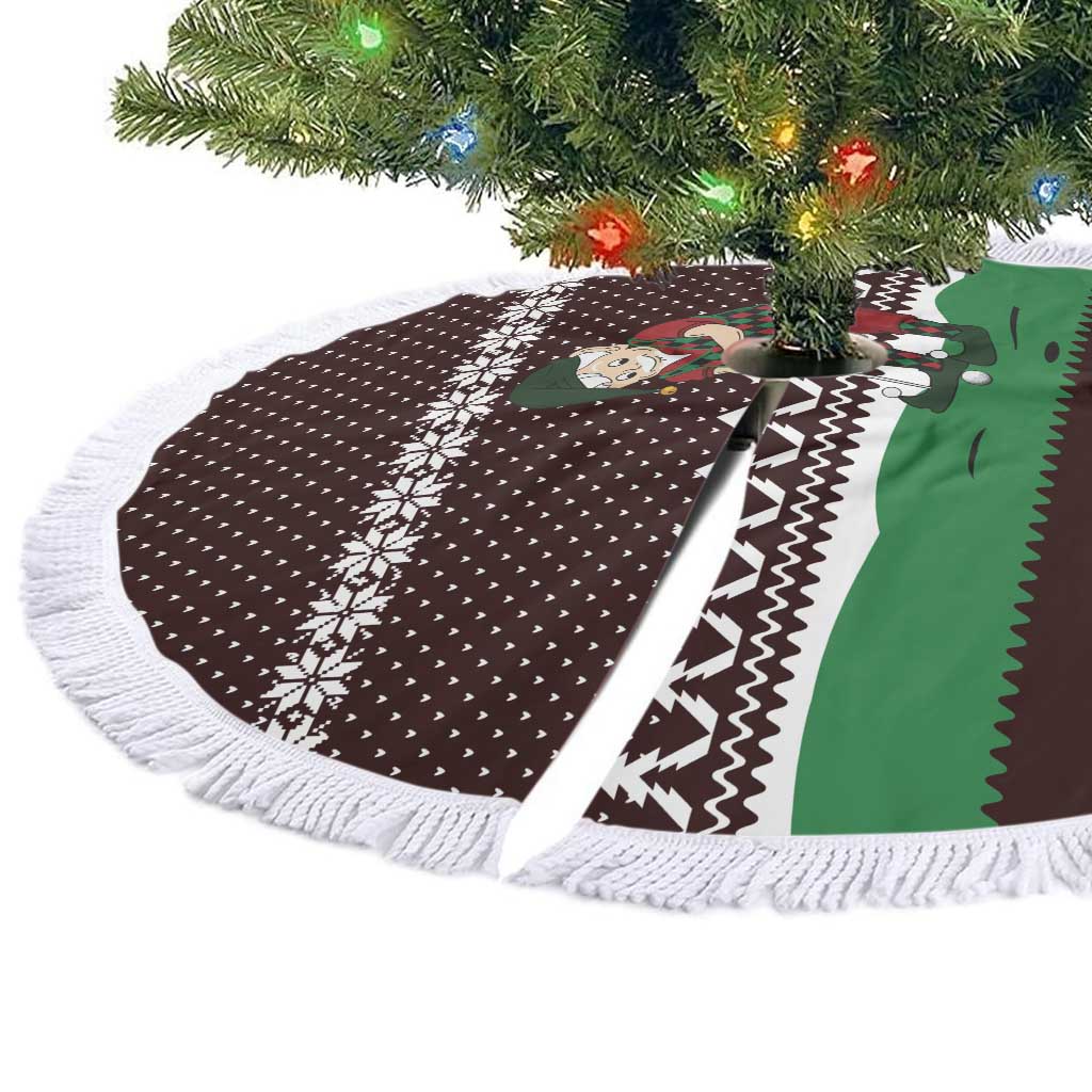 Christmas Golf Tree Skirt with Elf Golfer Argyle Plaid and Snowflake Pattern - Wonder Print Shop